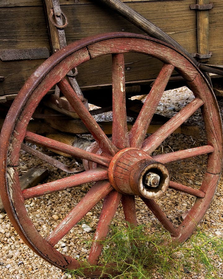 Old Wagon Wheel With Wooden Spokes Stock Image Image of metal, west