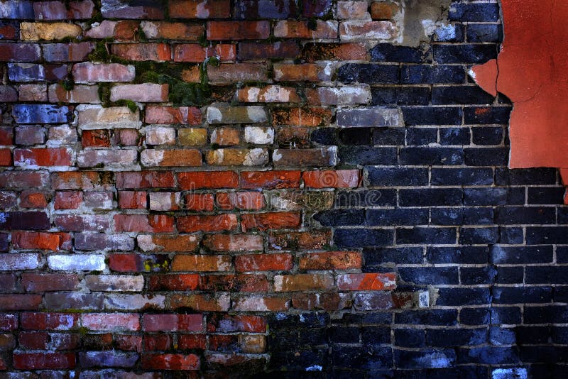 Old Wall with Bricks and Stucco Plaster Falling Apart Texture Stock