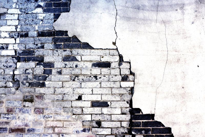 Old Wall with Bricks and Stucco Plaster Falling Apart Texture Stock