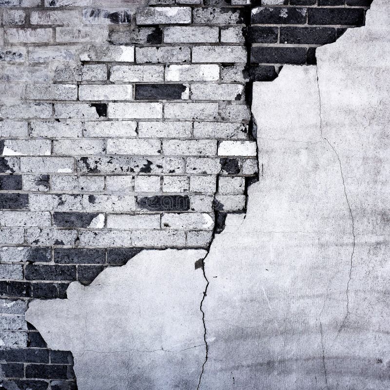 Old Wall with Bricks and Stucco Plaster Falling Apart Texture Stock