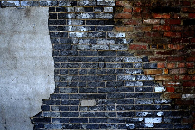 Old Wall with Bricks and Stucco Plaster Falling Apart Texture Stock