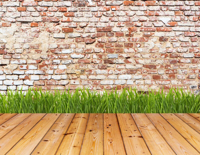 Old wall and green grass on wood floor. royalty free illustration Old wall and green grass on wood floor. royalty free illustration