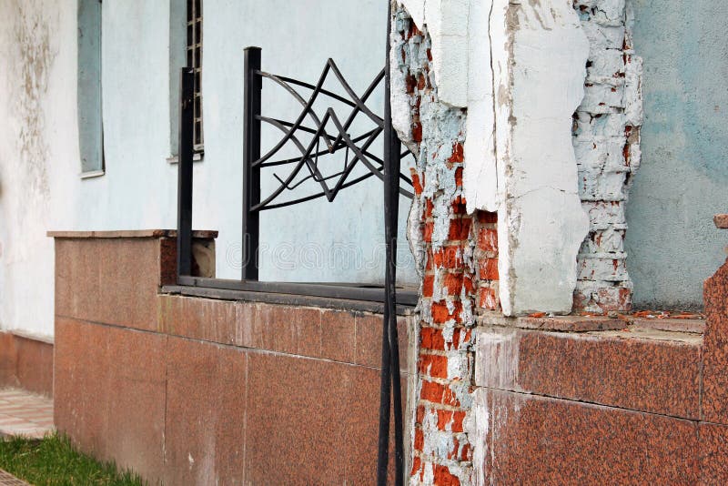 Wall with Falling Plaster and Clay Brick Appearing, Constructive Defect