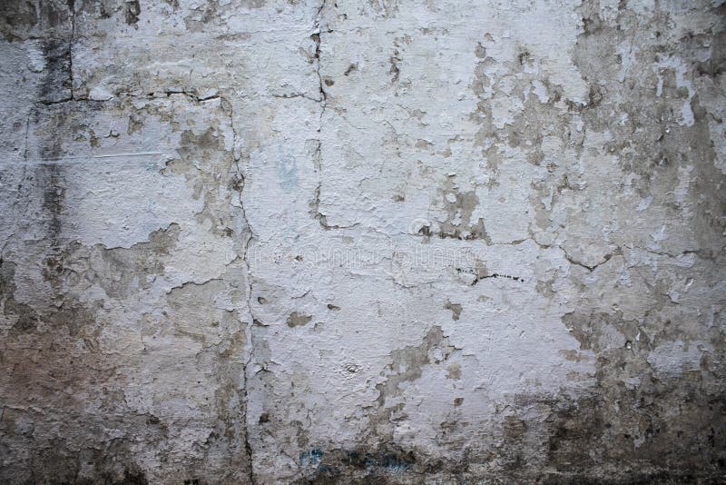 White Wall Texture with Peeling Paint and Slime Marks Stock Photo