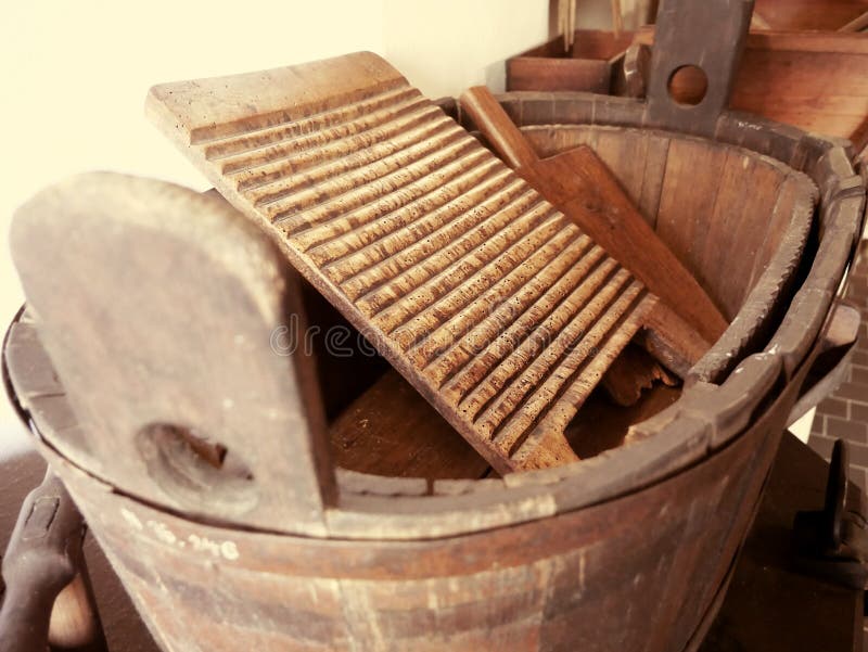 Vintage Laundry Washboard And Scrub Brush Stock Photo - Download