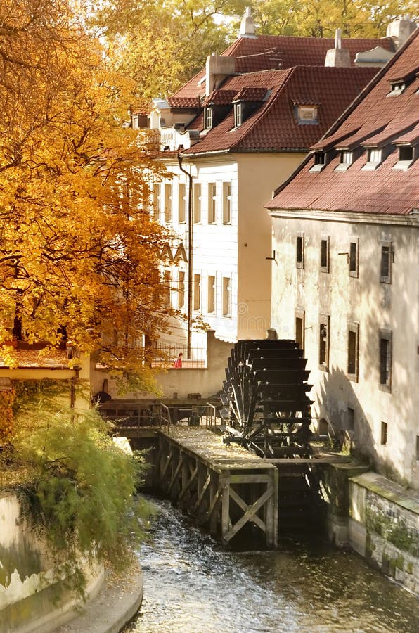 A water mill on a river in Prague, Czech Republic. A water mill on a river in Prague, Czech Republic.