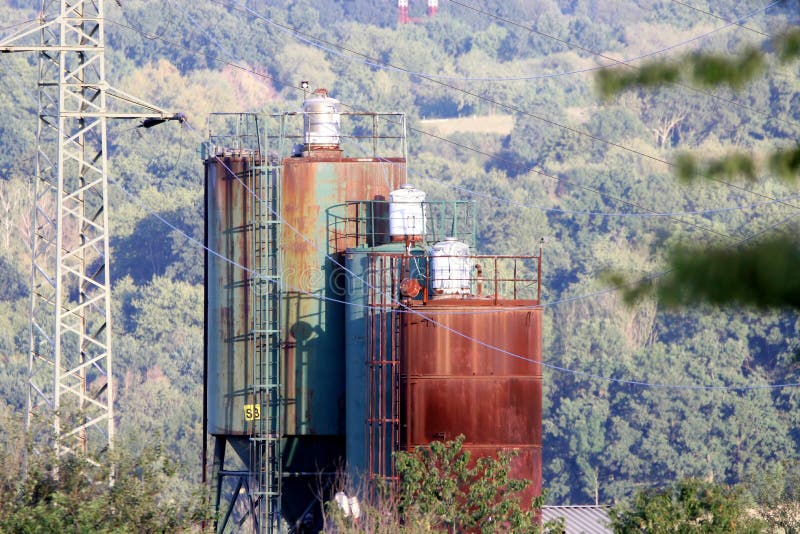 Old Water Tanks in the Field Stock Photo Image of industrial