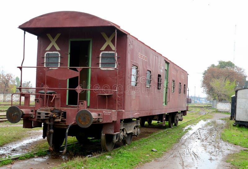Old weathered Pakistan Railways brake van at Peshawar junction siding