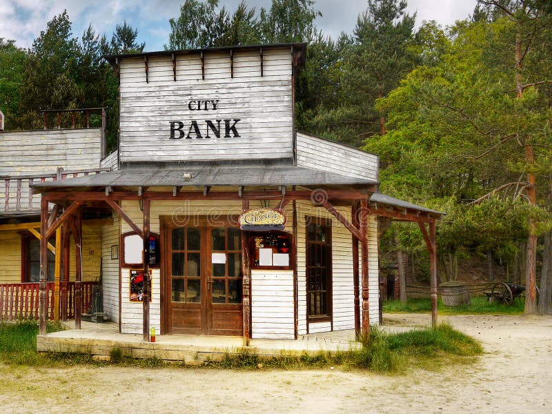 Old western saloon and bank