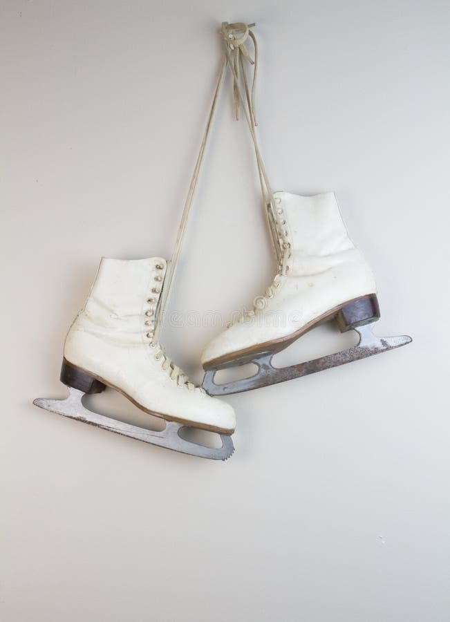 Ice Skates Hanging On An Old Weathered Wooden Wall Stock Image Image