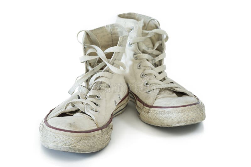 Old White Sneakers on White Background Stock Image - Image of shoelace ...