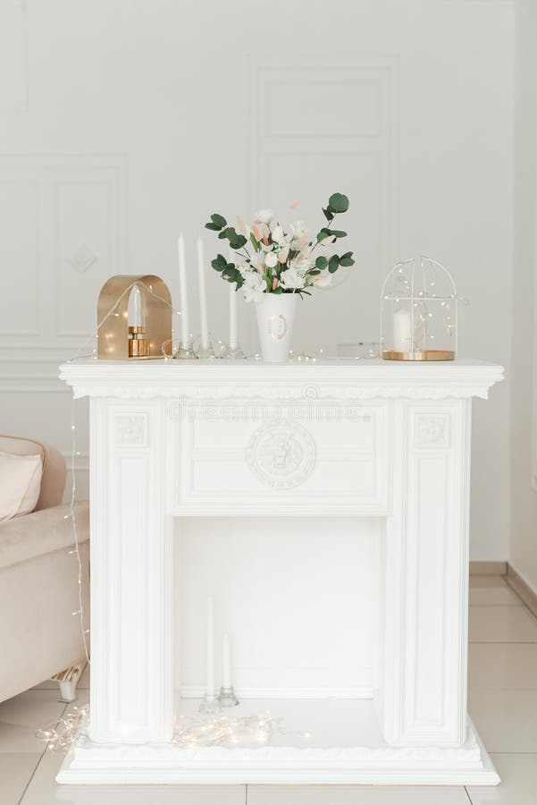 Old White Vintage Table Decorated with Flowers Stock Photo Image of