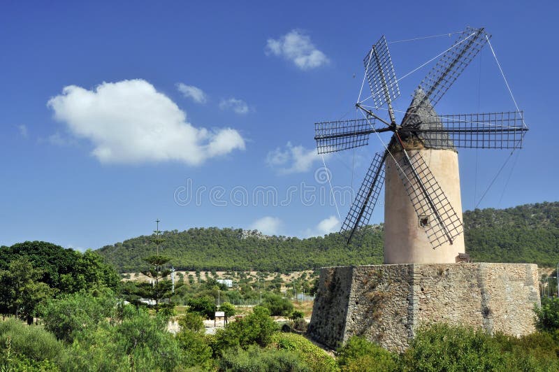 An old wind mill near by Santa Ponca in Mallorca