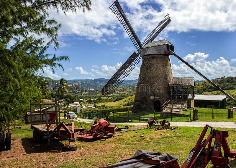 Old Windmill at Morgan Lewis, Barbados. This Mill was the last sugar windmill to operate in Barbados. It stopped formal operations in 1947. It's the largest and only complete sugar windmill surviving in the Caribbean. The wind-driven machinery that ground the sugarcane in the 18th and 19th centuries is still intact. The National Trust still arranges demonstrations of grinding of sugar canes at Morgan Lewis during the Crop season which is the first Quarter of the year. Old Windmill at Morgan Lewis, Barbados. This Mill was the last sugar windmill to operate in Barbados. It stopped formal operations in 1947. It's the largest and only complete sugar windmill surviving in the Caribbean. The wind-driven machinery that ground the sugarcane in the 18th and 19th centuries is still intact. The National Trust still arranges demonstrations of grinding of sugar canes at Morgan Lewis during the Crop season which is the first Quarter of the year.