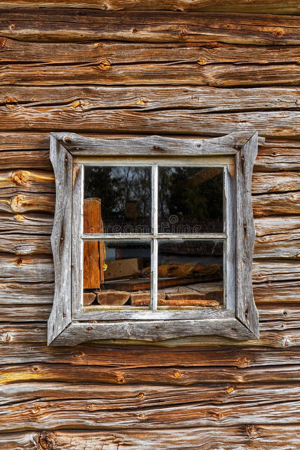 Old window in a log cabin stock image. Image of wooden 206754315