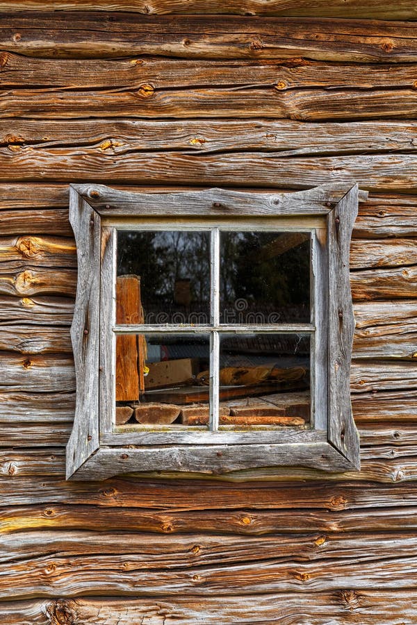 Old Window In A Log Cabin Stock Image Image Of Wooden 206754315