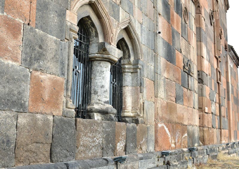 Windows. Facade of the temple Armenia. stock images