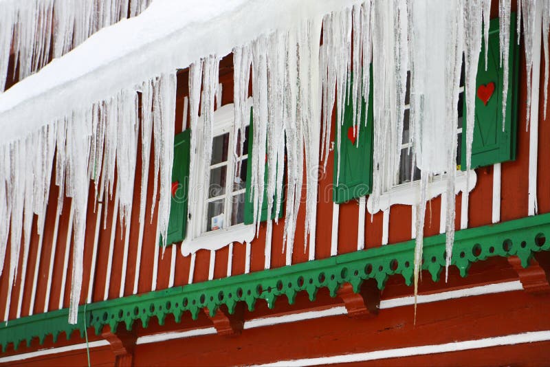 Old windows with icicles