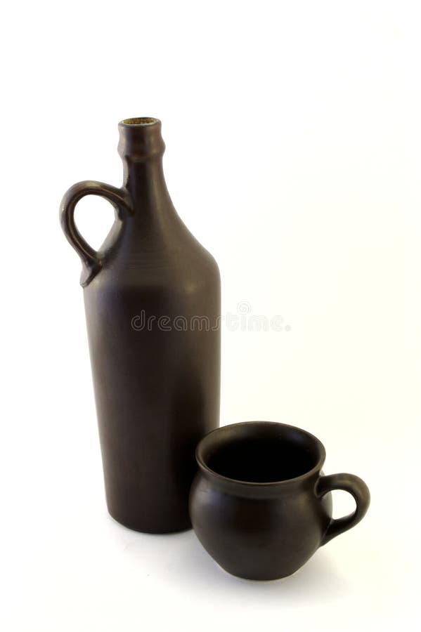 Old wine bottle with mug