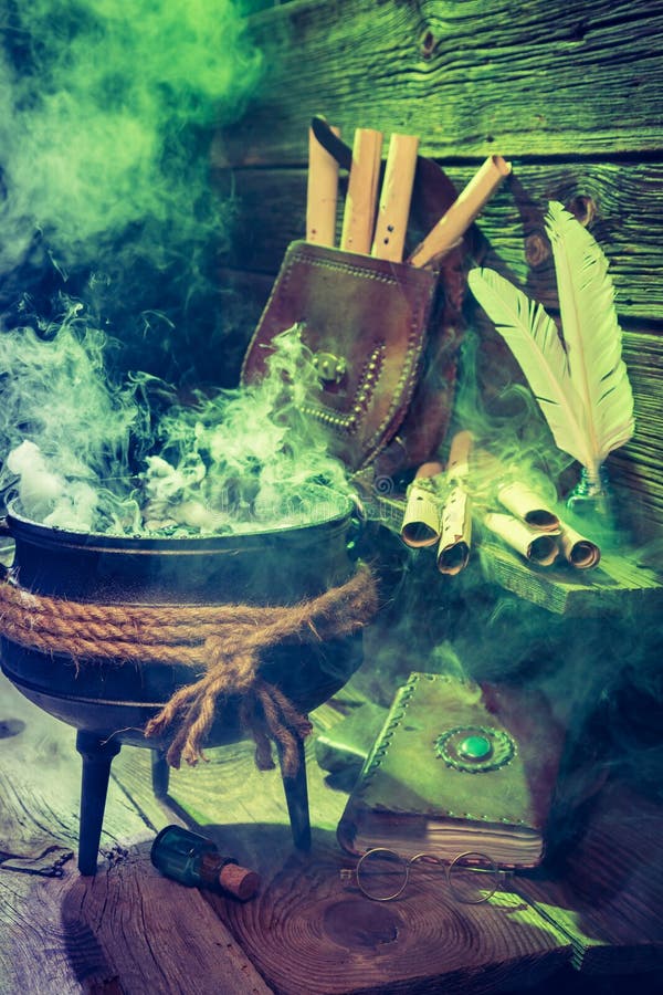 Witcher Cauldron with Blue and Green Smoke for Halloween Stock Photo ...