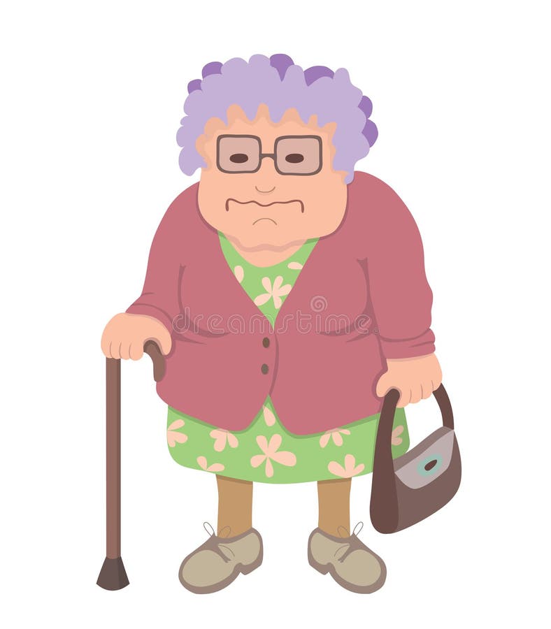 Cartoon Angry Old Woman with a Wooden Spoon Stock Vector - Illustration ...