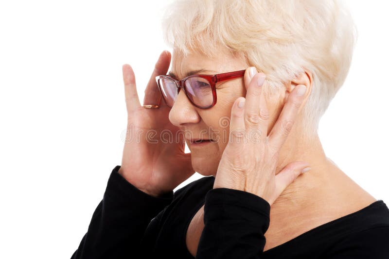 An Old Woman is Eye Glasses is Having a Headache. Stock Photo Image of health, face 35808448