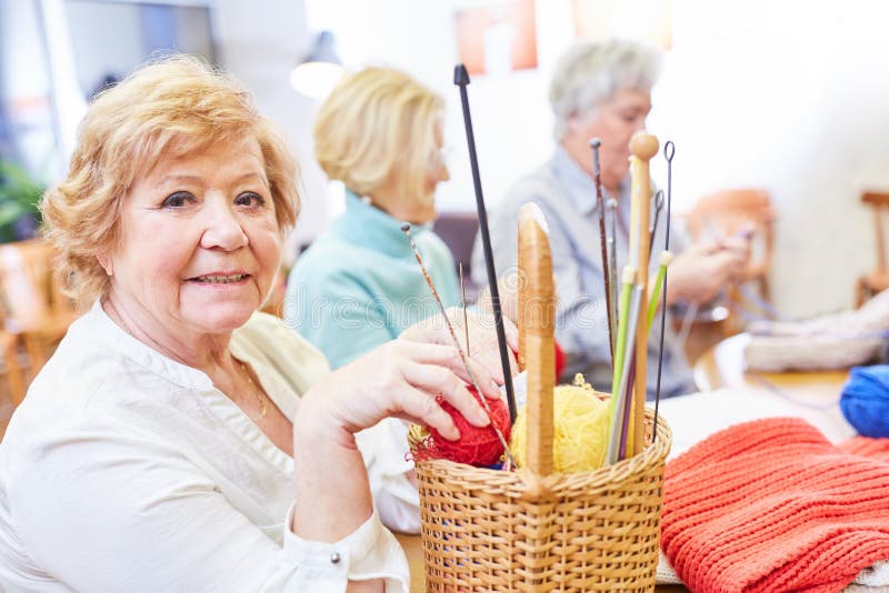 Seniors With Knitting While Crocheting As A Hobby Stock Image Image