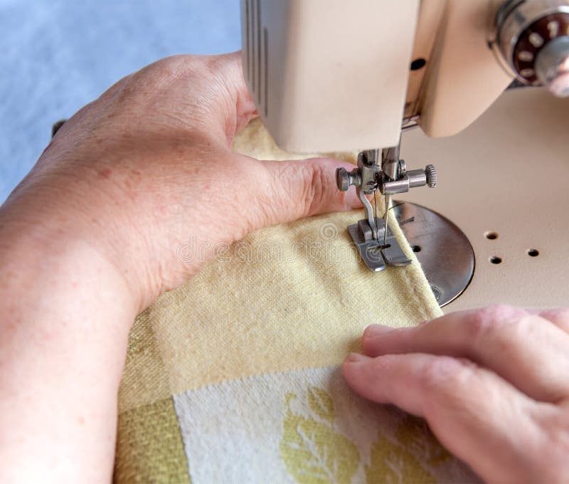 Elderly Woman Sews On The Sewing Machine Stock Photo Image of leisure