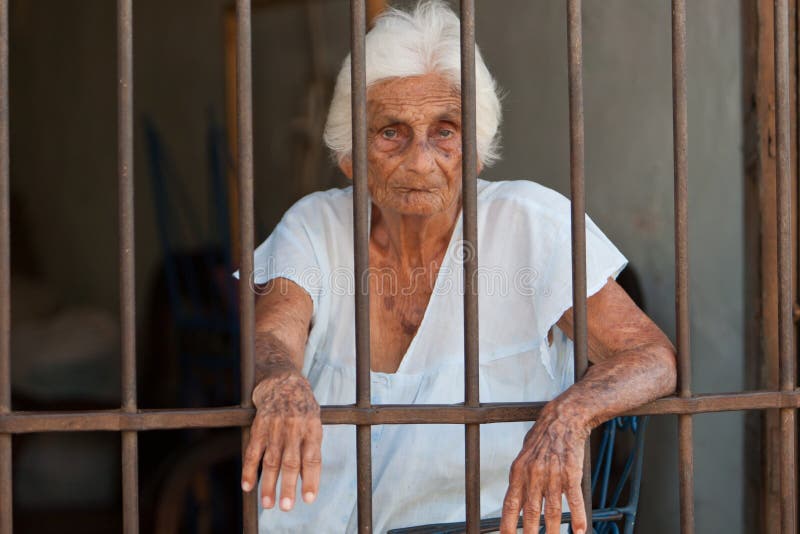 Old Woman Trapped Behind Bars Editorial Photography - Image of