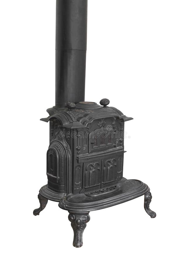 Old wood burning heater stove isolated.