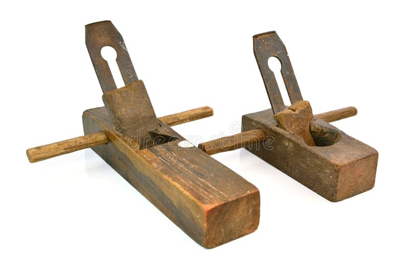 Old Wood Planers Isolated On White Background Stock Image Image of