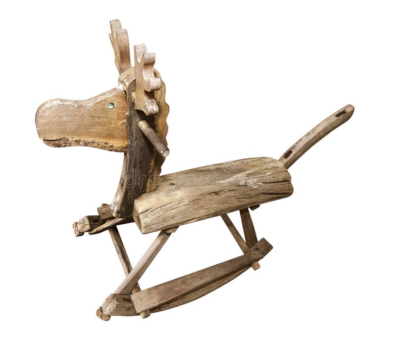 Old wood toys rocking horse chair children fun on white stock photo Old wood toys rocking horse chair children fun on white stock photo