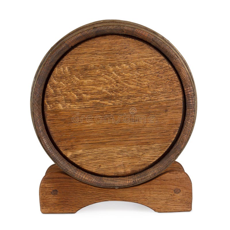 Old Wooden Barrel on Rack Front View Isolated Stock Photo Image of