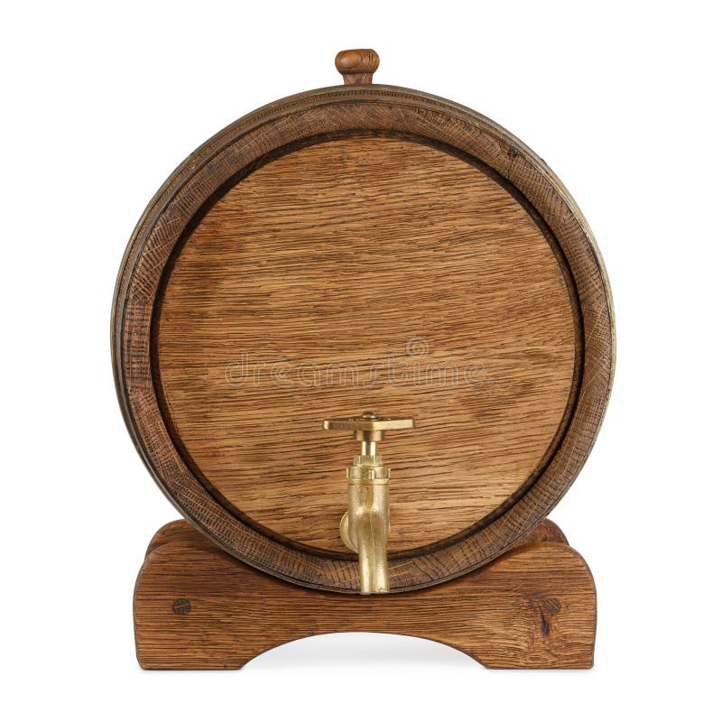 Old Wooden Barrel on Rack Front View Isolated Stock Photo Image of