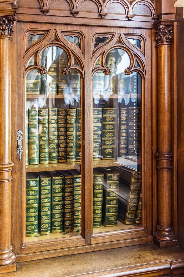 Old wooden bookcase stock image. Image of home, collection 70687457