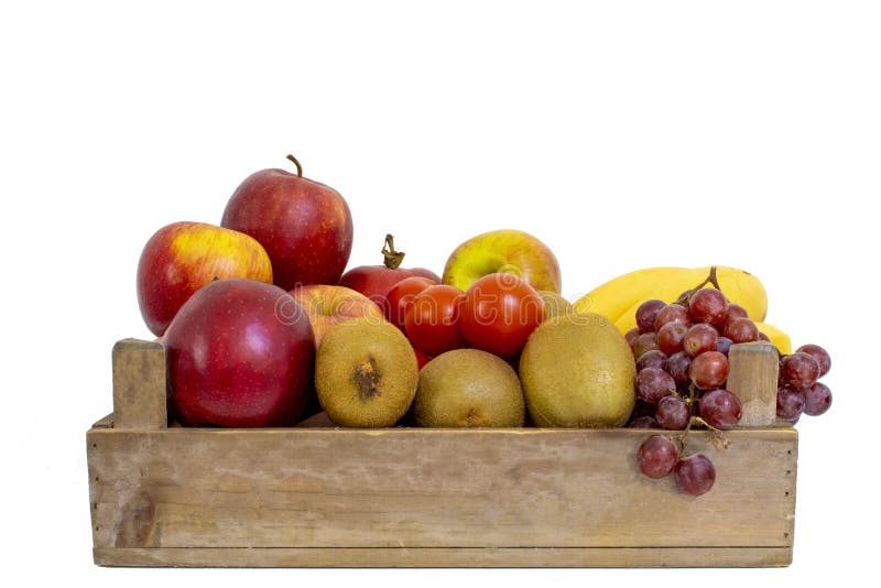 Wooden box with fruit and vegetables