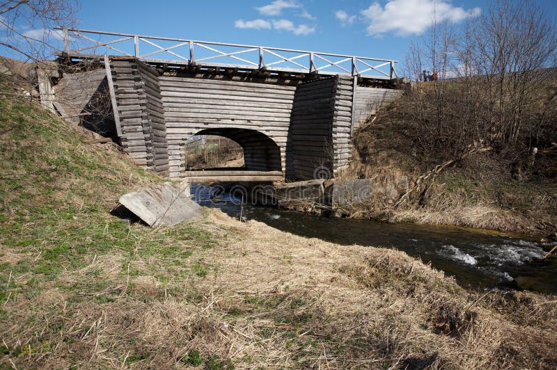 Old wooden bridge in Ferapontovo, Russia