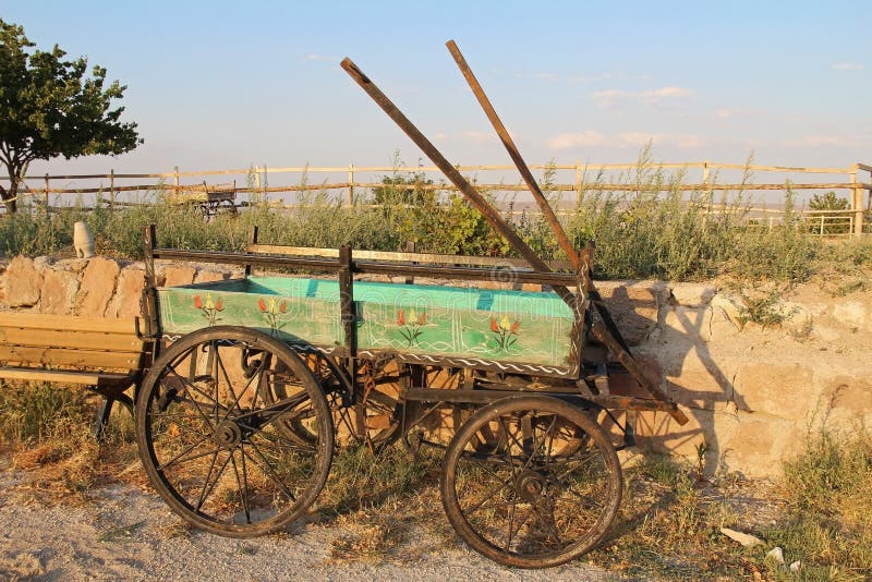 Old wooden cart in Cappadocia, Goreme, Turkey.