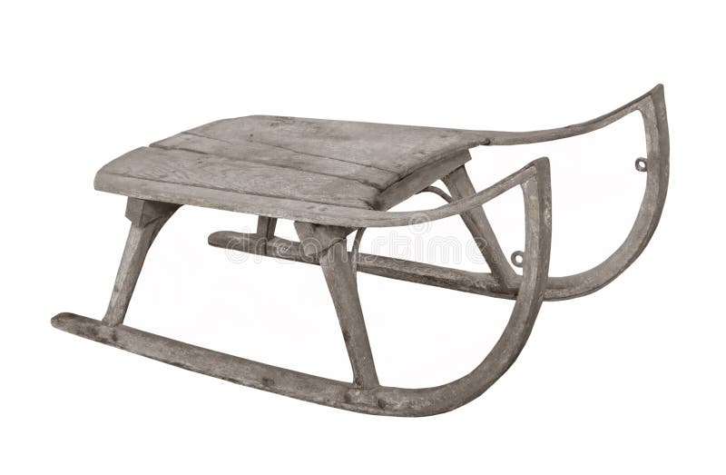 Old wooden child s sled isolated.