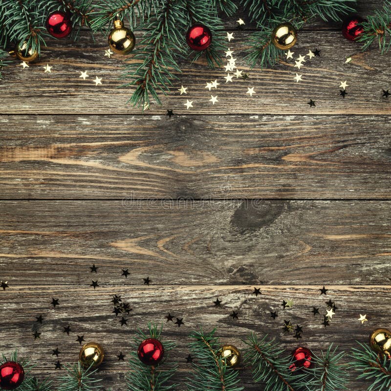 Old Wooden Christmas Background, Santa Claus Hat Full of Baubles and ...