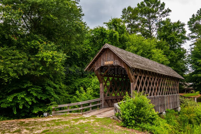 Old wooden covered bridge in alabama