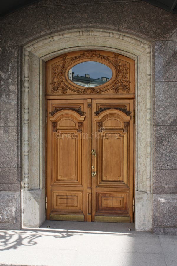 Wooden Doors with Decorations Stock Photo Image of wall, building
