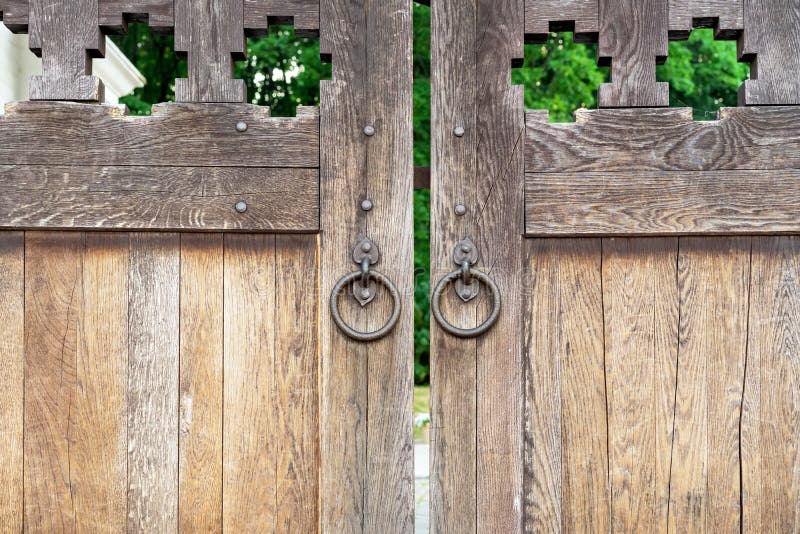 Old Wooden Gate with Round Handles Stock Photo Image of