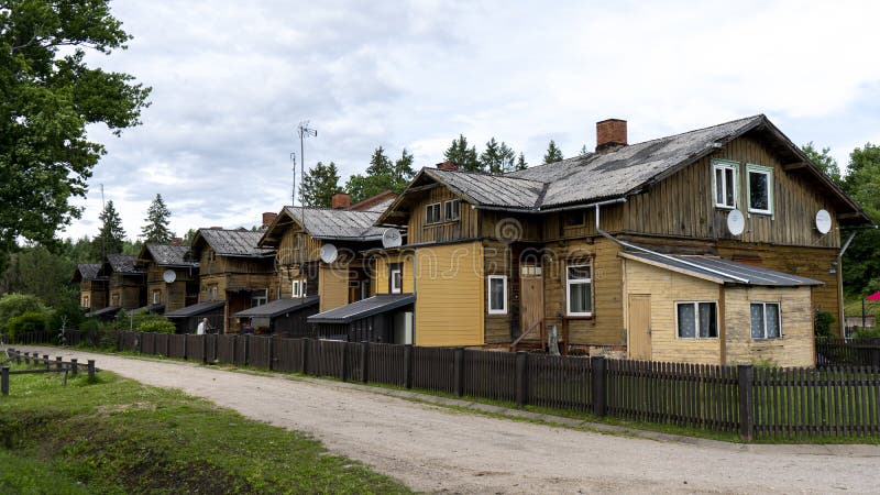 Old Wooden Houses Built for Paper Mill Workers in Ligatne.