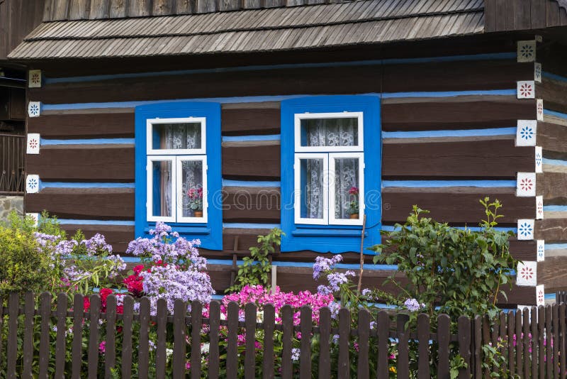 Old wooden houses in village Osturna, Spiska magura region, Slovakia