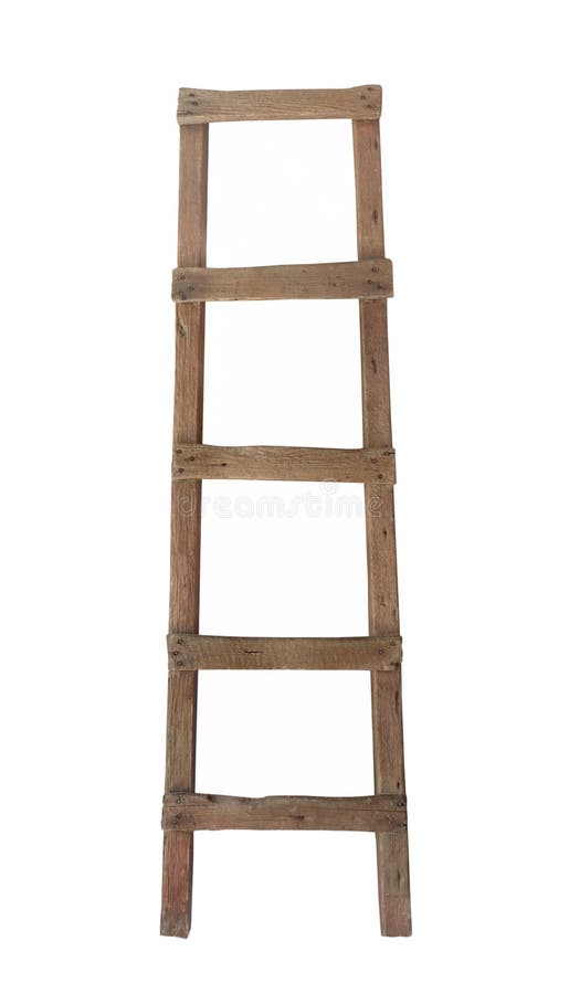 Old wooden ladder isolated.