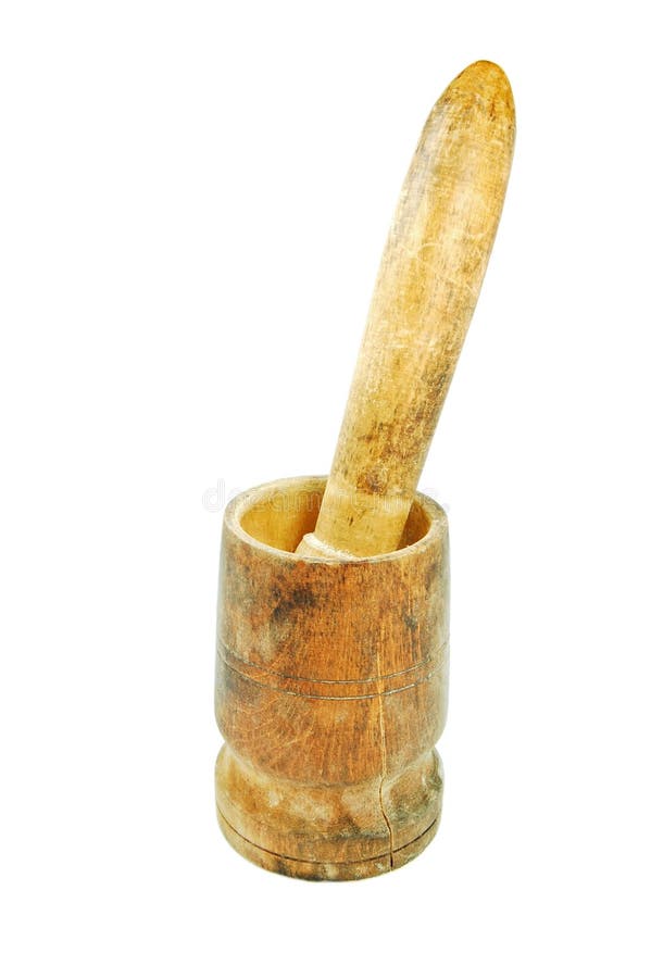 Old wooden mortar and pestle