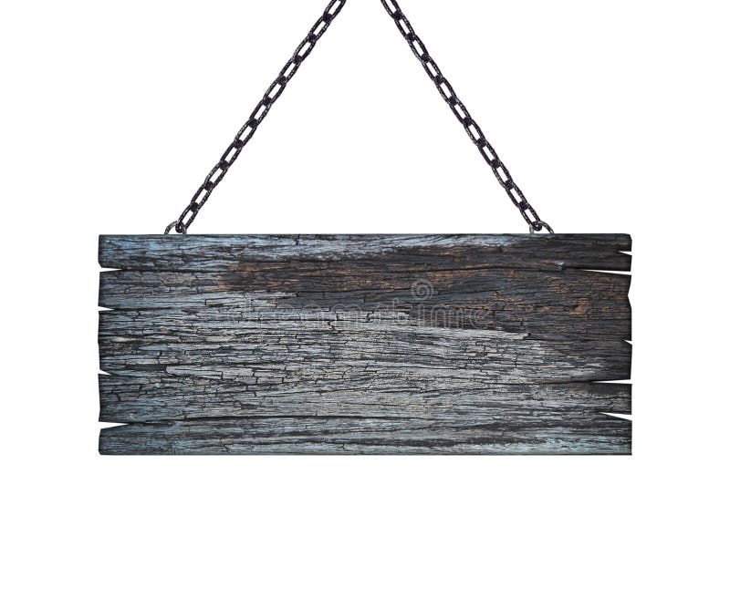 Old Wooden Signs Hanging on a Chain Isolated on White Stock Image