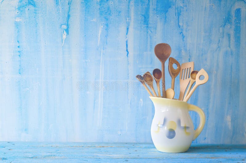 Old Wooden Spoons in a Vintage Jar, Stock Photo Image of kitchen