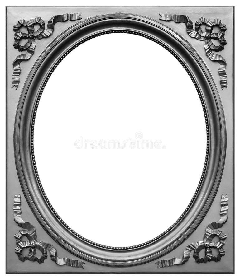 Old wooden square oval silver, frame isolated on the white background stock photography